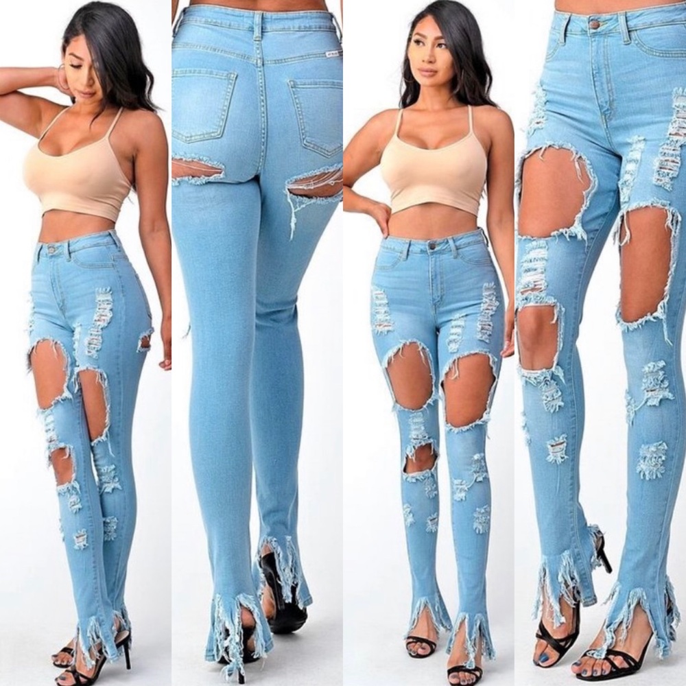 Distressed Denim With Ripped Bell Bottoms
